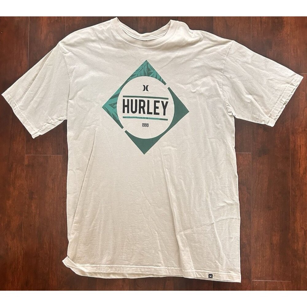 Men's Hurley Classic Fit XL 100% Cotton T-Shirt Cream & Green Diamond